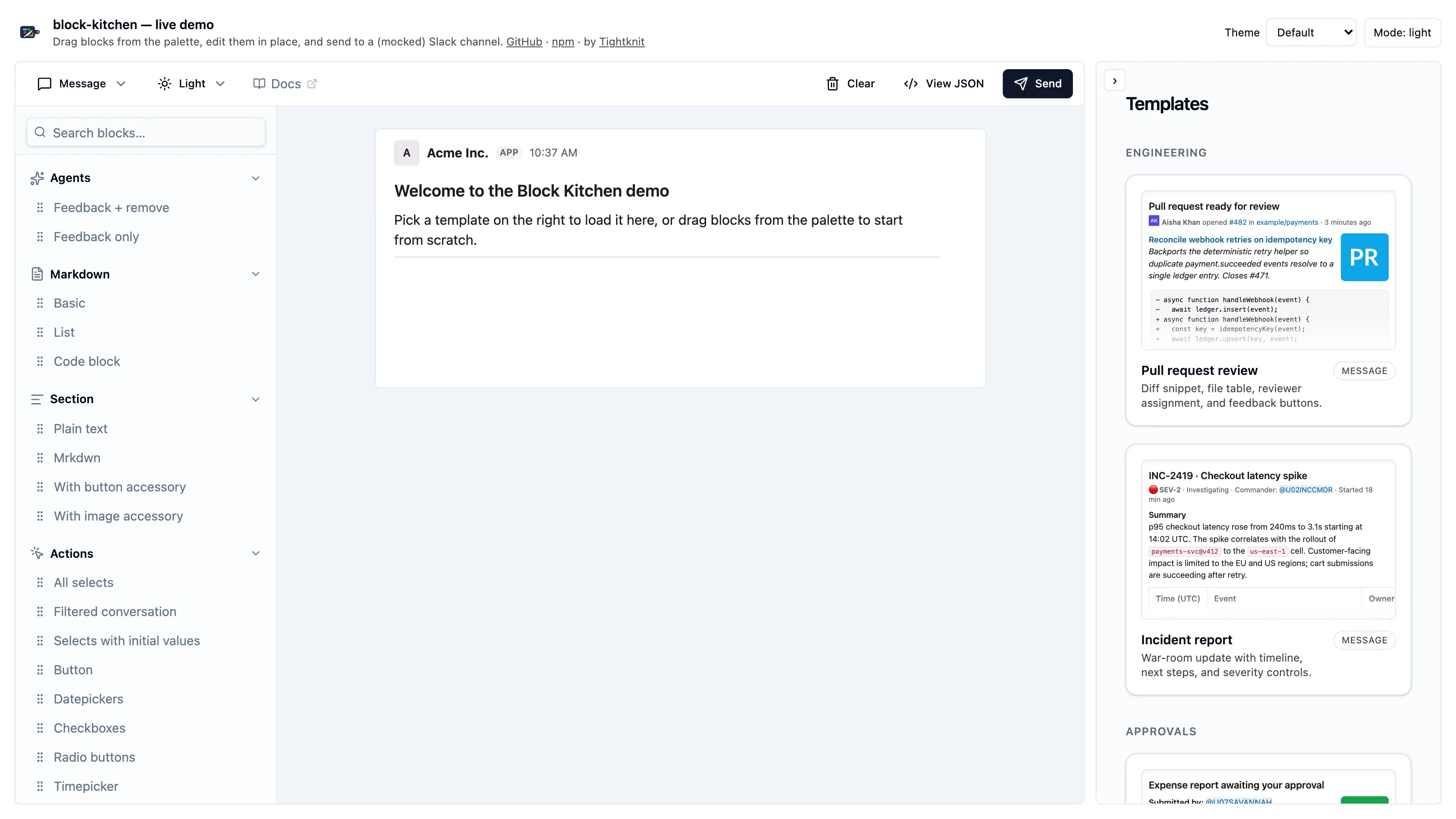 Preview of block-kitchen running at block-kitchen.tightknit.dev